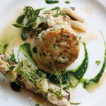 Squid and mackerel burger, sea purslane and parsley juice – by Anthony Demetre