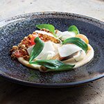 Poached parsnip, baked oats, grapefruit, sea aster, by Paul Foster, Tuddenham Mill near Newmarket