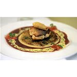 Fillet of sea bass roasted with tomato fondue, shallot cream and red wine jus – by Martin Wishart