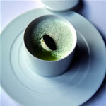 Fresh peas with aquitaine caviar, jellied pea broth, caviar and onion ice-cream by Anne-Sophie Pic