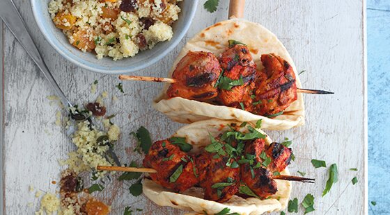 Recipe of the week: harissa-marinated and grilled partridge breast with orange couscous and pitta bread