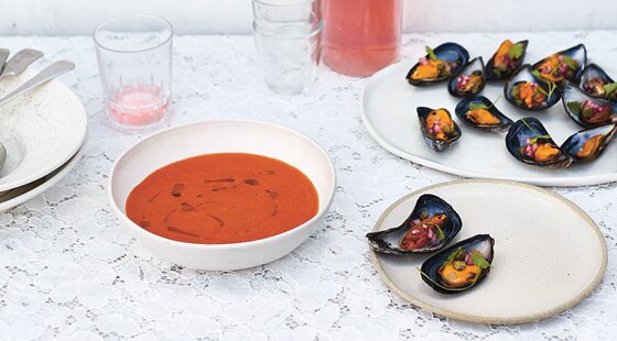 Recipe of the week: Red pepper gazpacho with mussel scoopers