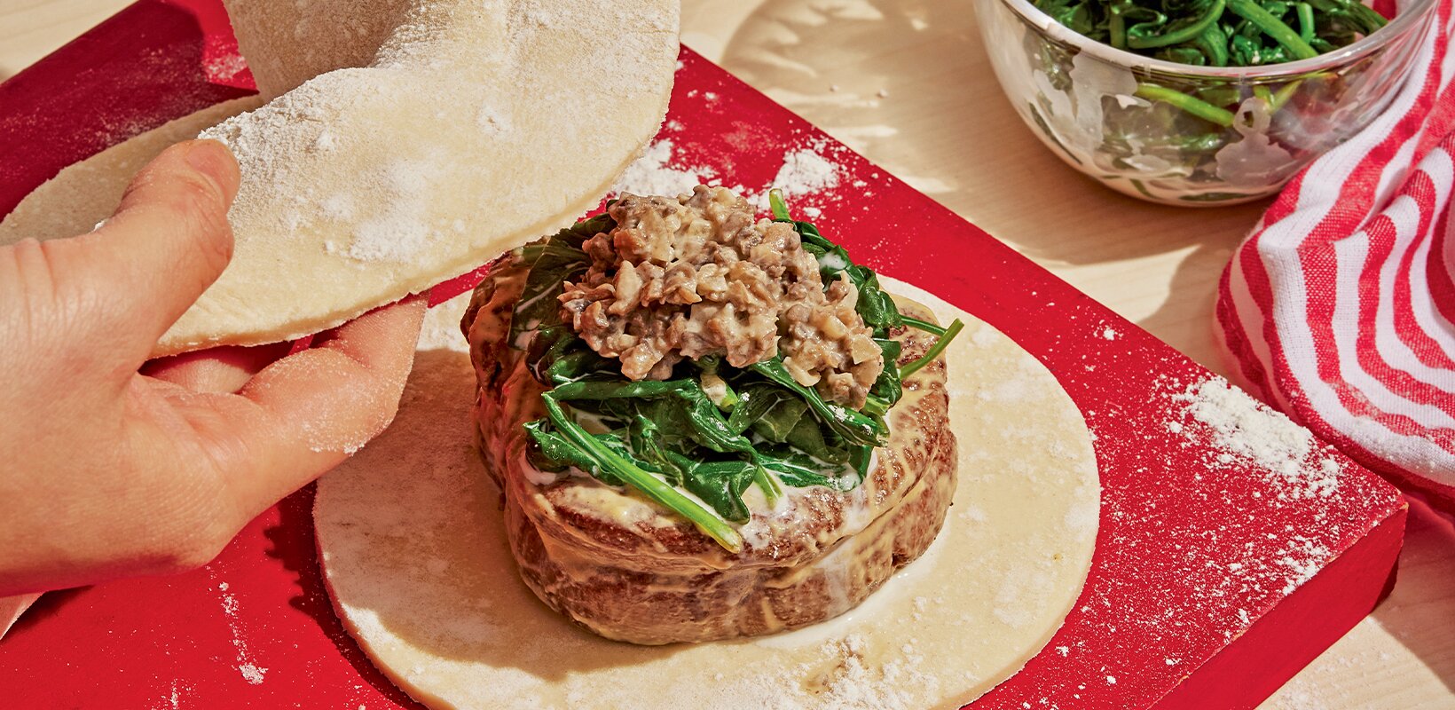 Recipe: Beef Wellington with mushroom duxelles and creamed spinach