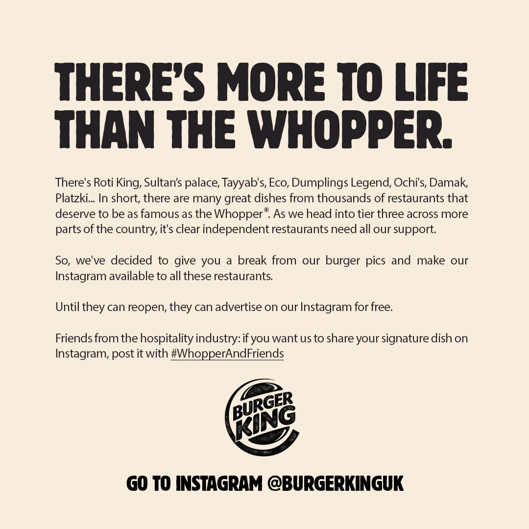 Burger King uses Instagram account to support independent restaurants