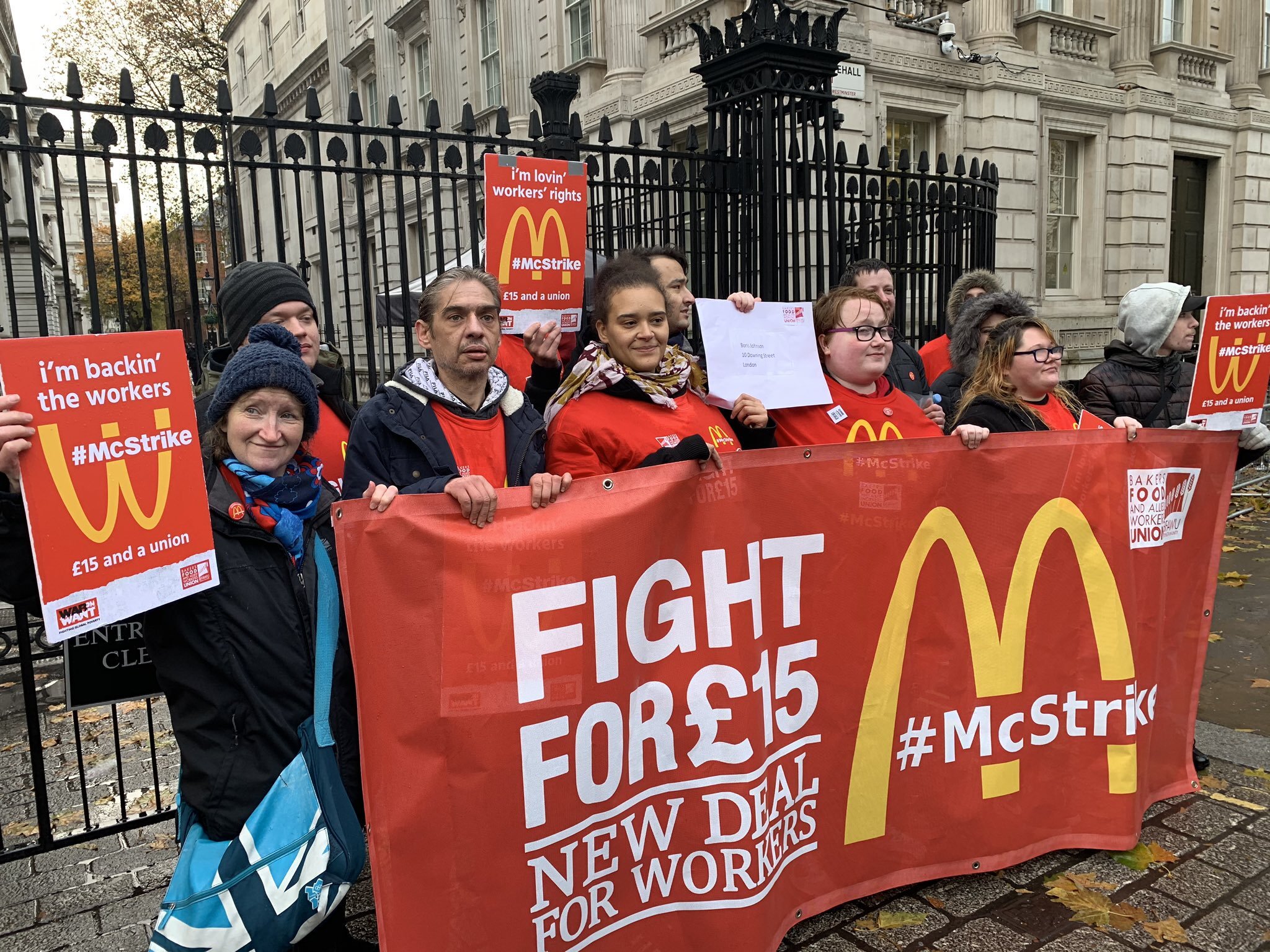 Striking McDonald's workers demand £15 per hour as petition delivered to Downing Street