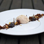 Chestnut mousse, chocolate chestnut crumb, by Madalene Bonvini-Hamel