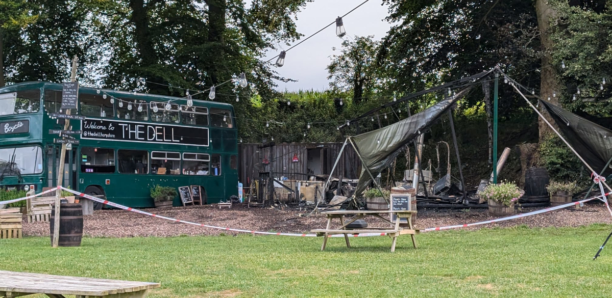 Fire erupts from the Dell restaurant and bar at Hampshire’s Cedar Valley campsite