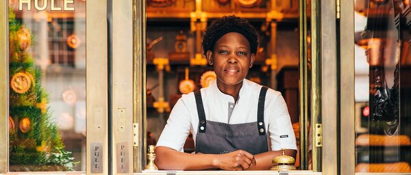 Nokx Majozi leaves the Pie Room at Rosewood London