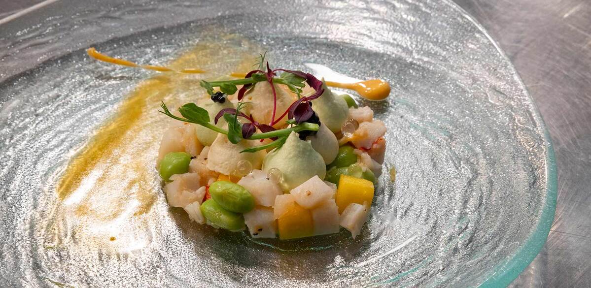  The starter was a lobster and scallop timbale with mango, avocado cream and lobster bisque reduction