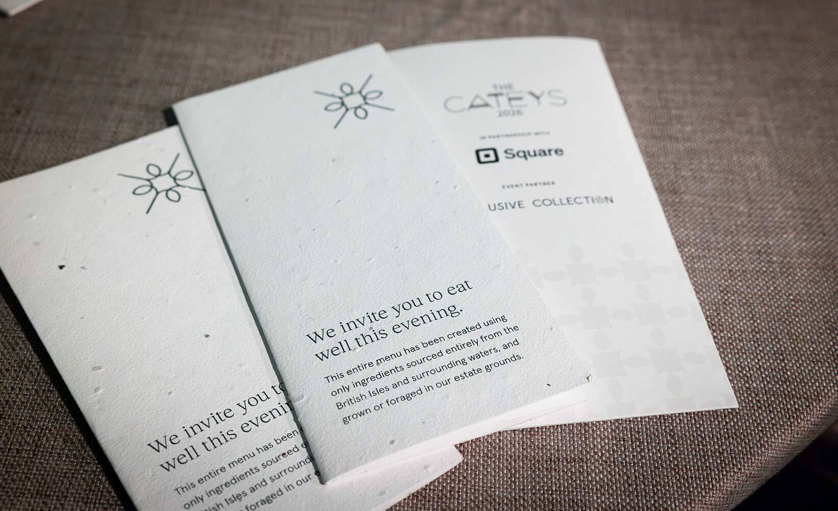 The menu, which was printed on seed paper, was created by six chefs from hotel group Exclusive Collection. All ingredients were sourced from the British Isles