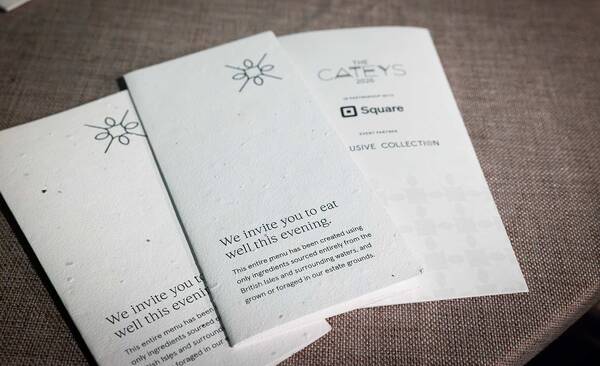 The menu, which was printed on seed paper, was created by six chefs from hotel group Exclusive Collection. All ingredients were sourced from the British Isles